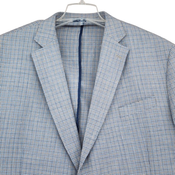 Stafford Sport Coat 56L Mens Blue Glen Plaid Wool Linen Luxury Blazer Big & Tall - Picture 9 of 12